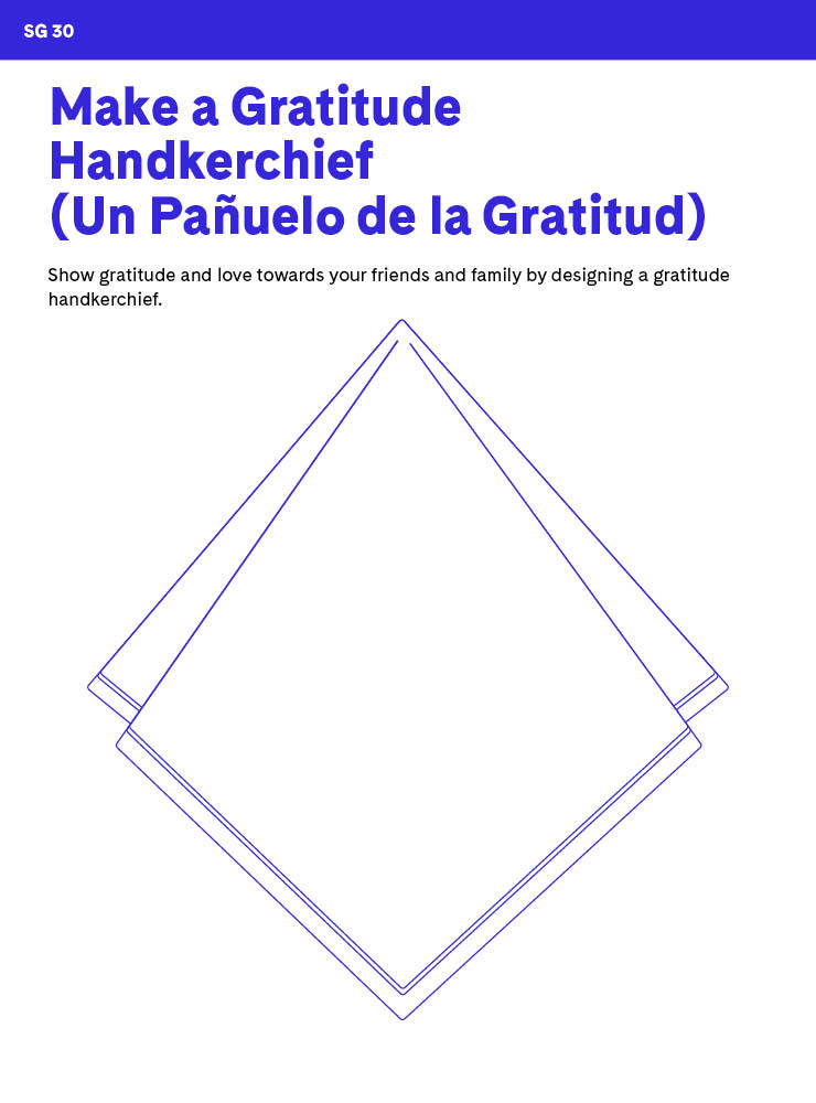 "Make a Gratitude Handkerchief - Un Pañuelo de la Gratitud" student activity with illustration of a handkerchief