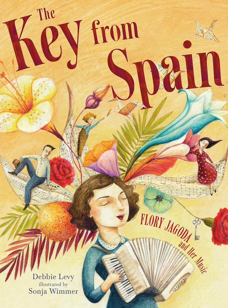 "The Key from Spain" with illustration of flowers and a girl playing accordion