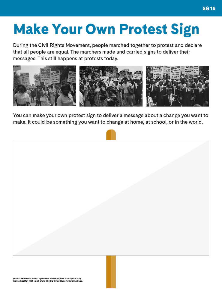 "Make Your Own Protest Sign" student activity with images of civil rights marchers carrying signs